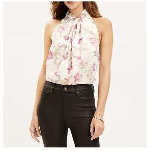 LOFT Pink Cream Gold Sleeveless Floral Halter Top Blouse XL NWT